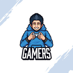 Illustration of Gamer Boy wearing Hoodie and holding Game Controller Mascot Vector Template