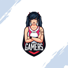 Illustration of Two Pigtails Long Hair Girl Gamers Vector Mascot Template