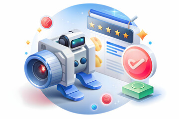 Photo Realistic as AI recommendation engine and product promotion concept as An AI recommendation engine icon paired with a product promotion icon representing the use of AI in recommending and promot