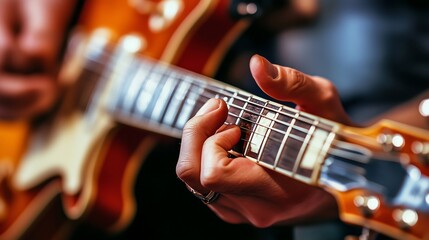 Obraz premium close up hand playing guitar