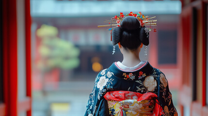 日本｜美しい風景｜京都｜舞子の後ろ姿｜着物姿｜kyoto | maiko | AI generate