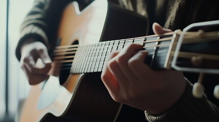 Obraz premium close up hand playing guitar