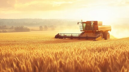 Fototapeta premium Harvesting Wheat at Sunset