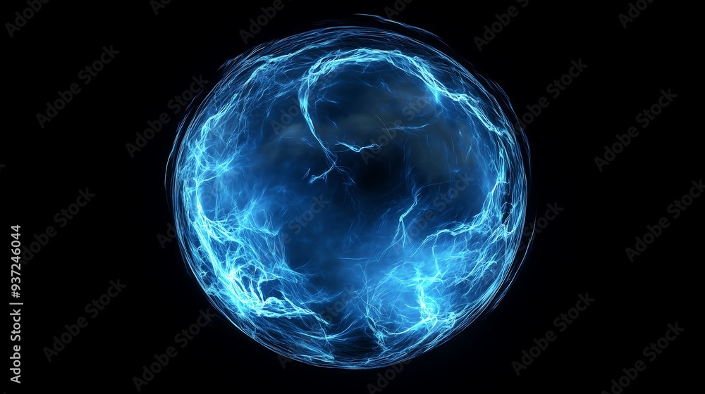 Sticker blue energy ball on black background