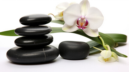 Stack of Spa Stones with Bamboo, Flower, and Candle