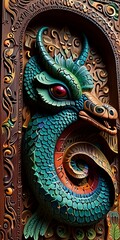 Fototapeta premium Cobra carvings are exquisite examples of artistic craftsmanship, often symbolizing power, mystery, and protection across various cultures. Typically crafted from materials such as wood, stone, or meta