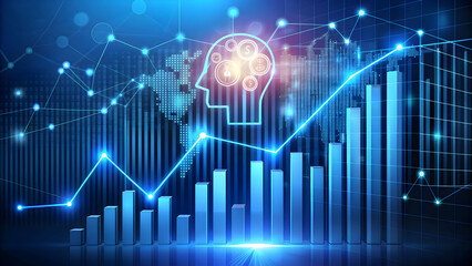 Photo Realistic as Predictive modeling and financial graph concept as A predictive modeling icon paired with a financial graph symbolizing the forecasting power of AI in financial analysis perfect for
