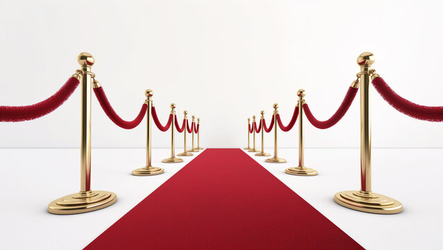 Red carpet event with gold stanchions and velvet ropes, representing exclusivity and luxury.
