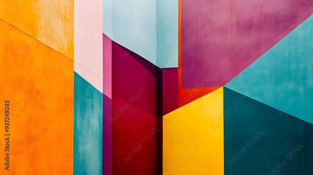 Poster vibrant abstract geometric shapes composition with ample space for text overlay or design element mi