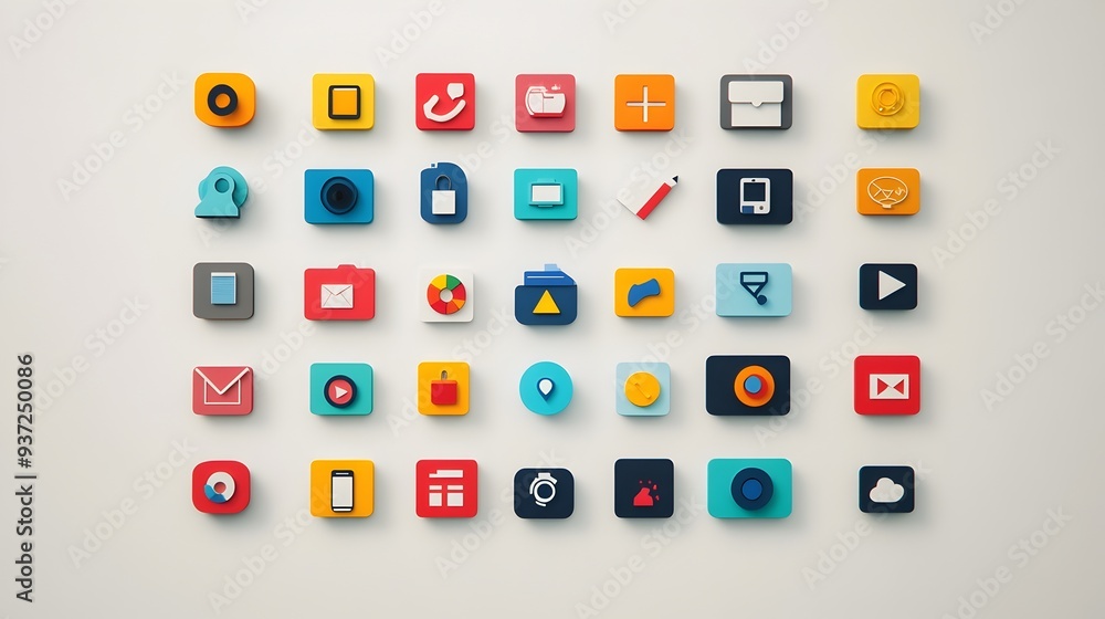 Poster vibrant collection of icons placed orderly on a minimalist light background with copy space for desi