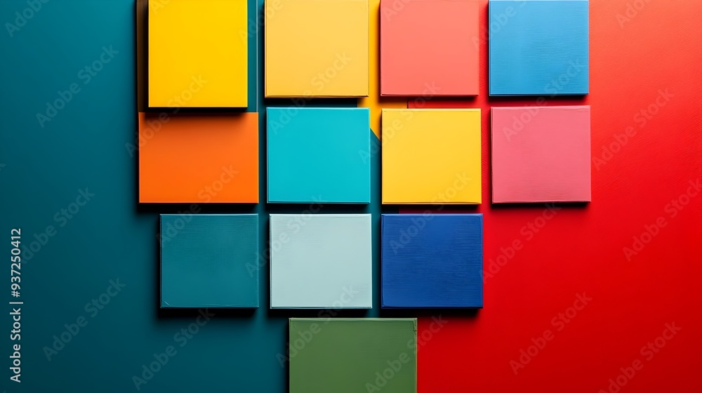 Poster a visually striking color palette featuring a diverse array of paint swatches meticulously arranged 