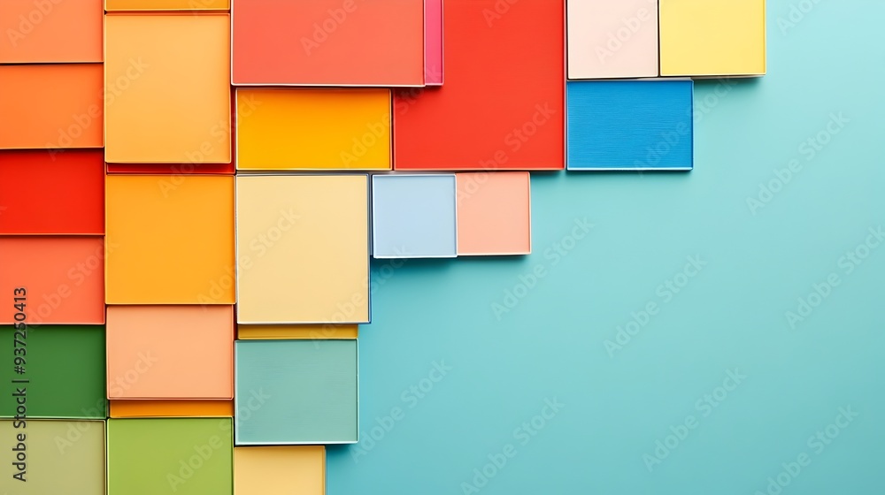 Poster vibrant color palette featuring a neat arrangement of paint swatches in a variety of hues offering a