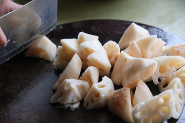 kitchen knife chop lotus root