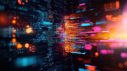 Fototapeta premium Colorful poster featuring a command-line interface with C code set against a high-tech digital background
