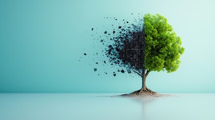 Creative poster showing a tree with branches made of JavaScript code representing growth and development