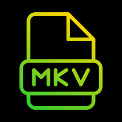 Mkv file type gradient icon. document, format, extension. Can be used for multimedia files.