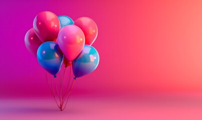 Fototapeta premium Bunch of bright balloons and space for text against color background. 