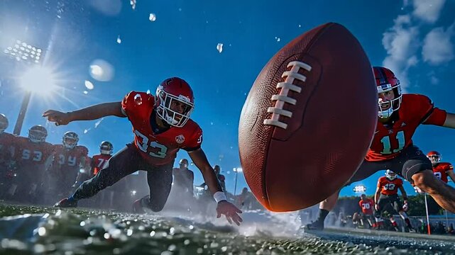 Football player diving for a football in a November game, sports, football, action