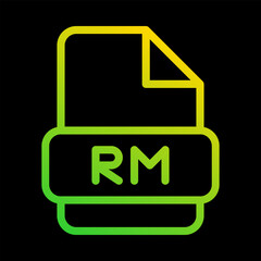 Rm file type icon. with an outline gradient design. Can be used for multimedia files.
