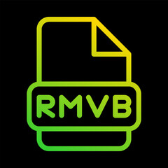 Rmvb file type icon. with an outline gradient design. Can be used for multimedia files. extension, format, document symbol icons.
