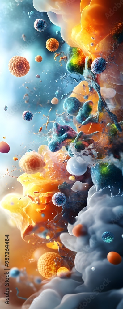 Poster abstract cellular structure with color swirls.