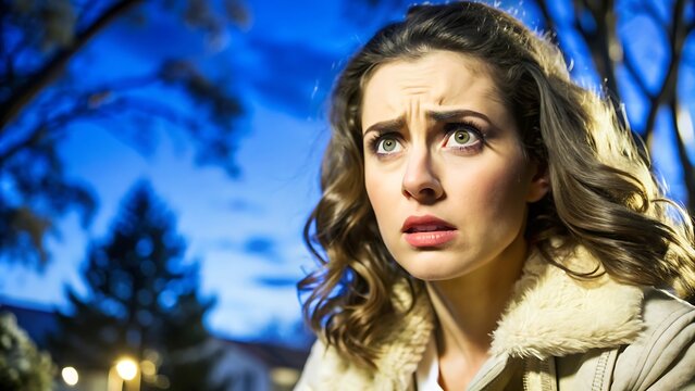 Fearful Woman Looking Up.