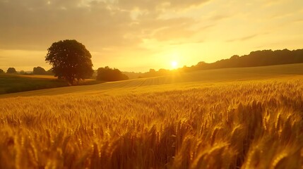 Golden Wheat Field at Sunset, a Realistic Image