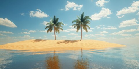 Misty Natural Landscape Collage: AI-Generated Scenic Island Wallpaper on Computer Display. Creative Abstract Marketing Background Showcasing Beauty, Travel, and Environmental Protection. Minimalist Co