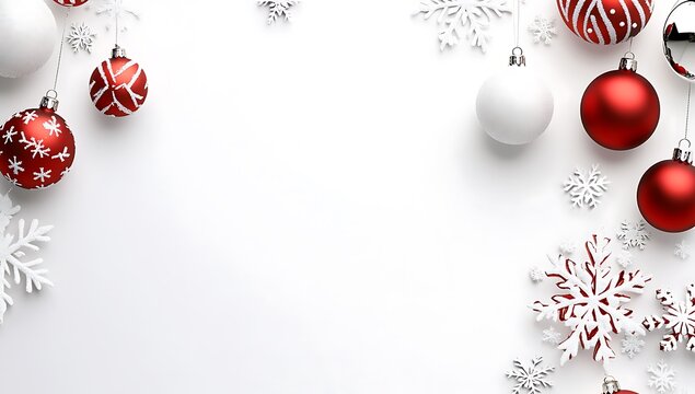 Christmas frame with trees, ball, candle, lantern and snow