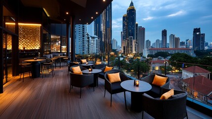 Rooftop cafe with stunning views of the city skyline, offering a peaceful escape.