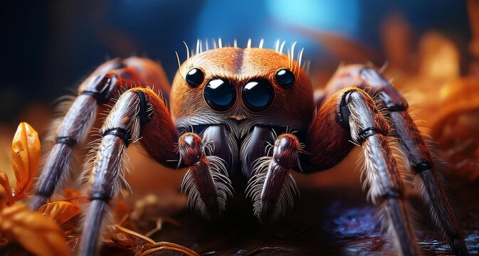 Primer plano vista de cerca de una ara&ntilde;a sobre un fondo aislado 
