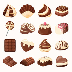 Chocolate Candy Vector Set. Chocolate Dessert and White Chocolate Sweets Pastry