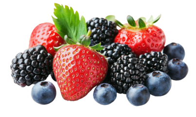 Mixed Berries with Leaf on Transparent Background