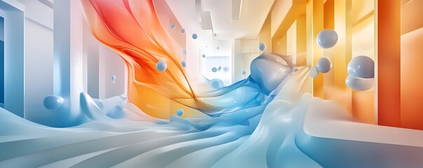 Naklejka premium Abstract 3D Design with Orange and Blue Swirls.