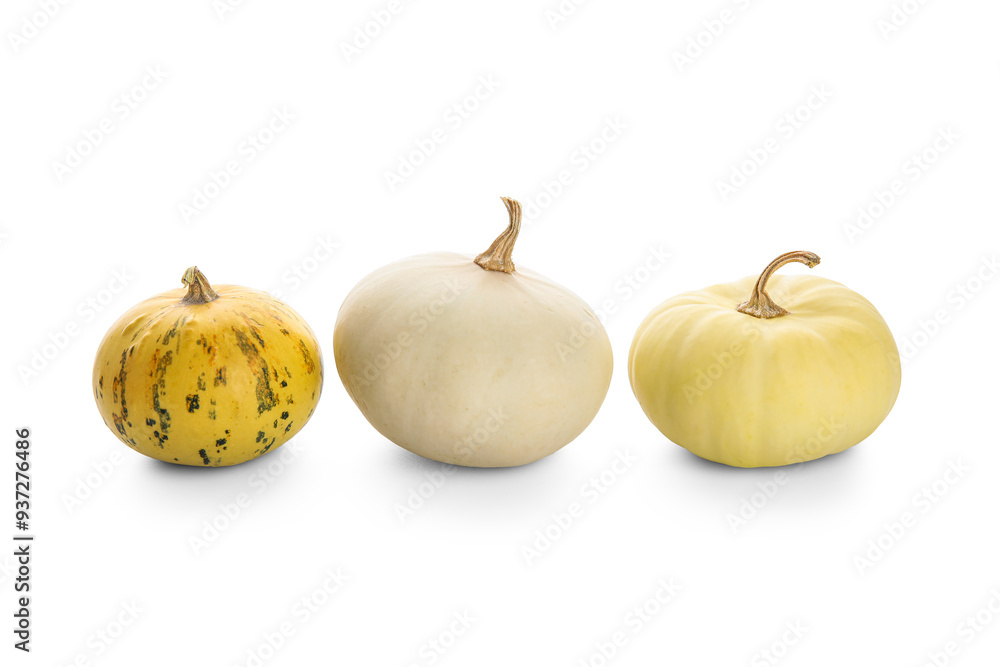 Wall mural Fresh pumpkins on white background