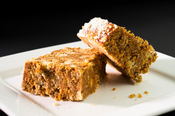 Tasty candies sweet cake anthill on a black background. Dessert. food concept