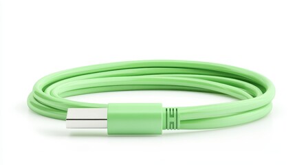 A green cord with a white background