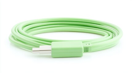 A green cord with a white background