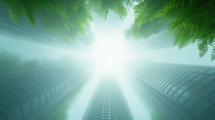 Fototapeta premium A view of a city with tall buildings and a clear blue sky