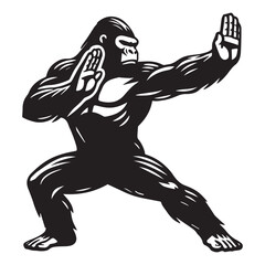 Fototapeta premium Gorilla Silhouette - Funny Gorilla Gesture, Muscle Gorilla Clipart, Defensive Block Gorilla Illustration in black and white