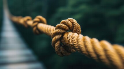 A close-up of a sturdy knot tied in a rope symbolizing strength and connection against a blurred natural background