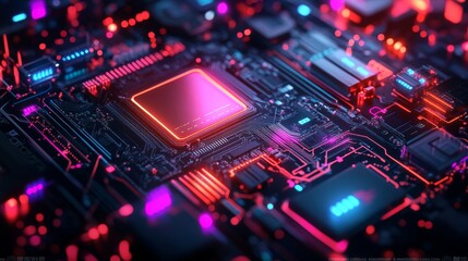 Obraz premium Circuit Board Neon Glow.