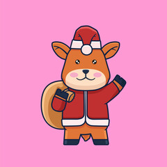 Vector Illustration of Cute Reindeer Wear Santa Costume.