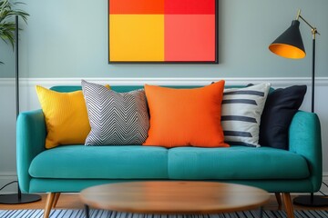 A cozy living room decorated with stylish thrifted furniture and decor, demonstrating how a thrifty lifestyle can save money while maintaining a chic home environment