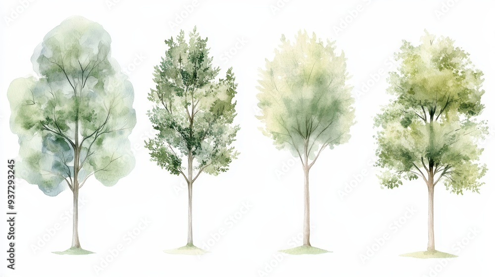 Poster four trees of different sizes are shown in a row