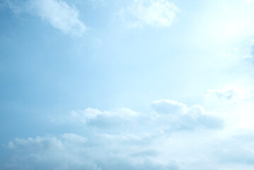 Fototapeta premium Summer blue sky cloud gradient light white background. Beauty clear cloudy in sunshine calm bright winter air bacground. Gloomy vivid cyan landscape in environment day horizon skyline view spring wind