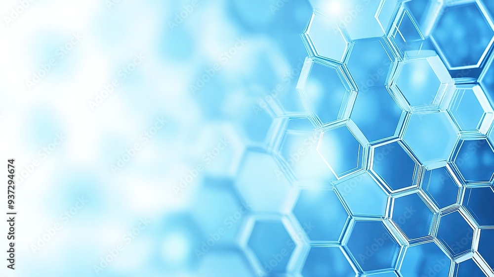 Poster Abstract Blue Hexagon Pattern: A mesmerizing abstract background featuring a seamless pattern of blue hexagons, creating a sense of depth and futuristic technology.  