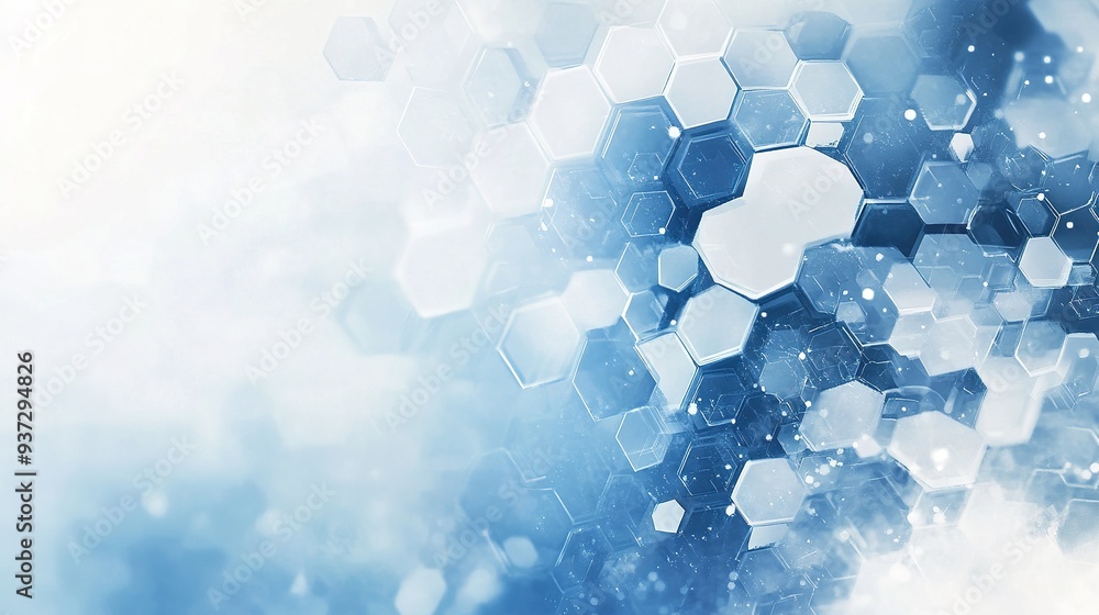 Aufkleber abstract hexagon network: a futuristic digital background with abstract blue hexagons and white glow