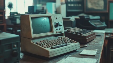 Vintage Computer on Desk.