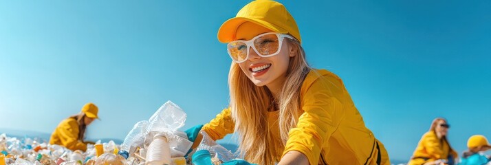 Eco Warriors at Work: Diverse Community Engaged in Plastic Clean-Up on a Sunny Day